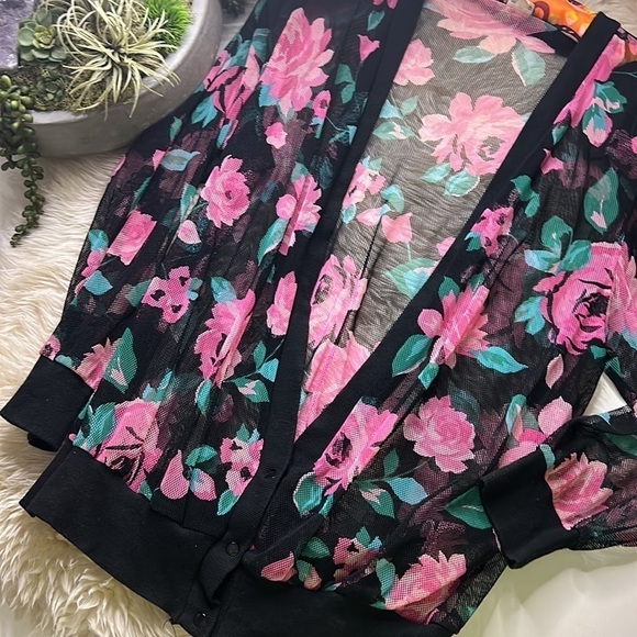 Gottex 80s Mesh Net Floral v neck 3 button beach pool cover up jacket medium - Picture 9 of 9